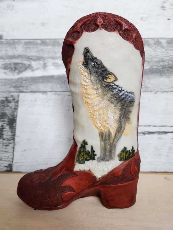 Other - Decorative Cowboy Western Boot Wolf Rustic Small Figurine 7.5"